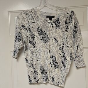 Express Gray and White Cardigan Sweater with Artistic Pattern